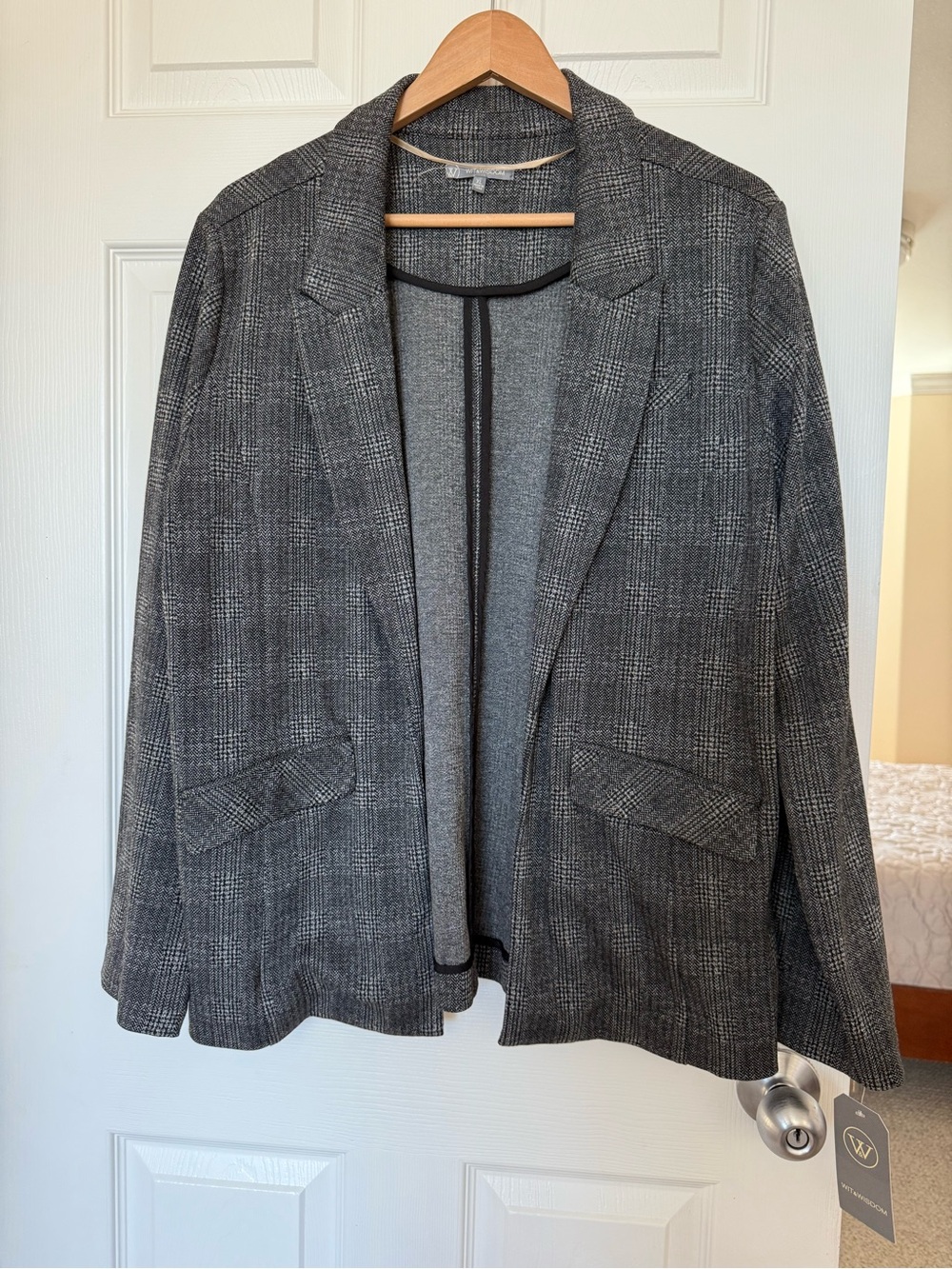 New WIT & WISDOM Women’s Gray Plaid Open Front Blazer Jacket